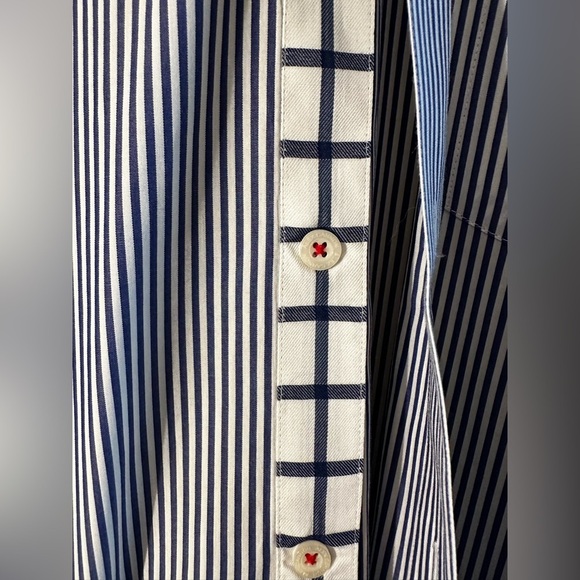 ALEX CANNON Blue White Stripe LG Button Down Contrast Cuffs Elbow Patches Cotton - Picture 3 of 16